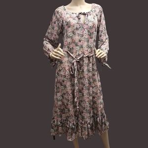 Ladies semi sheer floral print dress Sz 10 Ruffled Bottom Boho Western